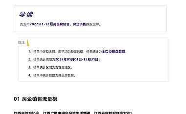 2022年1-12月吉安房企销售与项目销售排行—云房【pdf】
