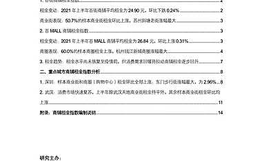 中指-2021年上半年商铺租金指数研究报告【pdf】